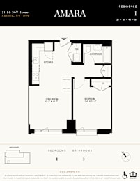 A floor plan for an apartment named Amara in Astoria, NY.