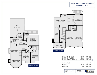 a floor plan of a house with two bedrooms and two bathrooms