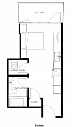 a small floor plan of a room with a bathroom and a closet