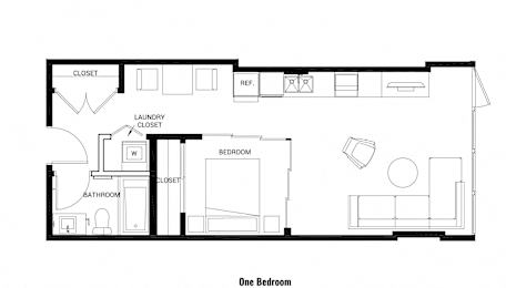 a floor plan of a house with a bedroom and a living room