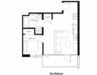 a floor plan of a house with a bedroom and a living room