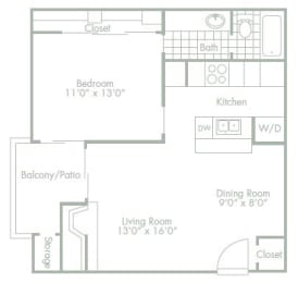 1 bed 1 bathroom A at Lakeside Apartments, Texas