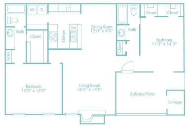 2 bedroom 2 bath C at Lakeside Apartments, Dallas