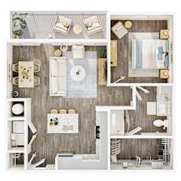 A top-down view of a modern, minimalist apartment layout. at Allegra at Cocoa in Cocoa, FL, 32926