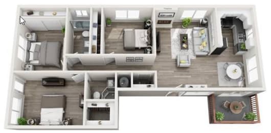 a bedroom floor plan with a bathroom and a living room