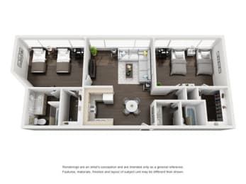  Floor Plan TWO BEDROOM - The Tahitian Apts