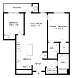 a floor plan of a house with a bedroom and a living room