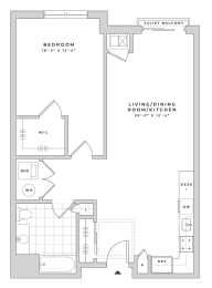 a floor plan of a 1 bedroom floor plan