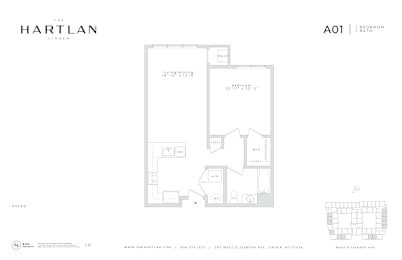 Floor Plan  A floor plan for a 1 bedroom apartment is shown.