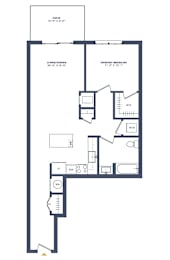 A floor plan of a house with a living room, dining room, and two bedrooms.