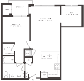 Floor Plan  1 bedroom with den floorplan