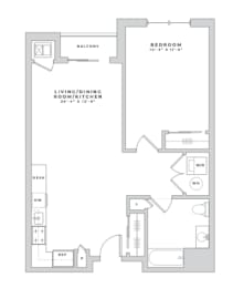 a floor plan of a house with a bedroom and a living room