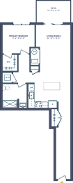 A floor plan of a building with rooms labeled.