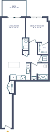 A floor plan of a building with rooms labeled.