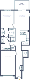 A floor plan of a building with rooms labeled.