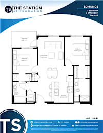 A floor plan for a unit at The Station at Thomas Road shows a 2 bedroom, 2 bathroom apartment.