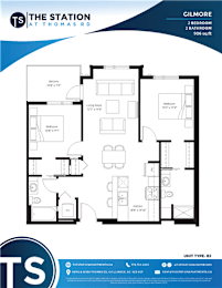 A floor plan for a 2 bedroom, 2 bathroom apartment at The Station at Thomas Rd.