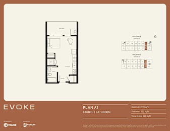 A floor plan for a studio apartment with a bathroom, measuring 399 square feet inside and 112 square feet outside.