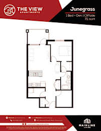 A floor plan for a 1 Bed + Den, Cliffside 711 SQ.FT apartment at The View Apartments.