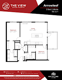 A floor plan for a 2 Bedroom 111 Sq.Ft apartment at The View Apartments.