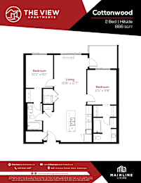 A floor plan for a 2 Bedroom apartment at The View Apartments.