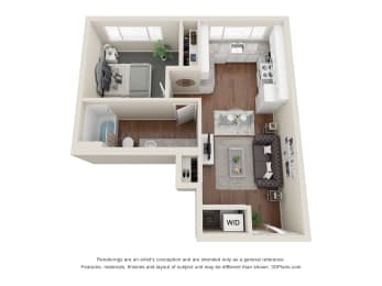 1 Bed 1 Bath Floor Plan at Regency Park, Nevada, 89509