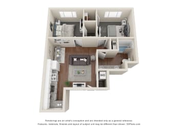 2 Bed 1 Bath Floor Plan at Regency Park, Reno, Nevada