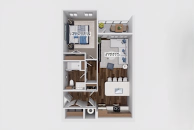 One bedroom apartment 3D floor plan layout at The Maverick Luxury Apartments, Colorado