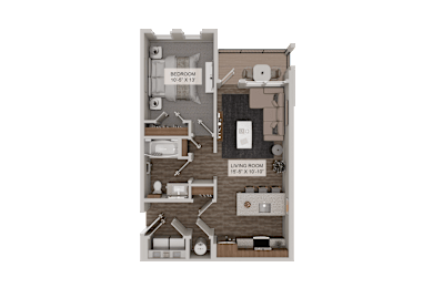A diagram of a house layout with a living room, bedroom, and bathroom.