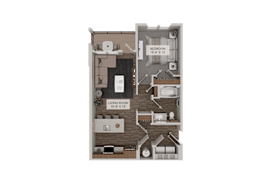A 10x15 living room is connected to a 10x12 bedroom.