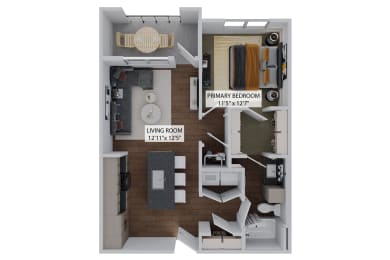1 bed 1 bath B floor plan at The Concord Apartments, Sarasota , 34240