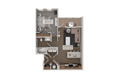 A diagram of a house layout with two bedrooms and a living room.