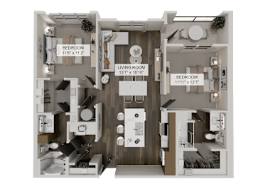 B1I Two bedroom floor plan at The Gilmore Apartments, Gilbert, Arizona