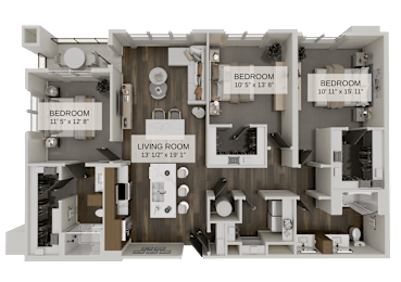 C1C Three bedroom floor plan at The Residences at The Gilmore Apartments, Gilbert