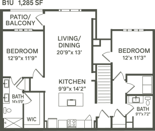 B1U- 2 Bedroom 2 Bath 1285 Sq. Ft. Floor Plan at Canter, Ocala, FL, 34474