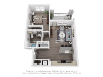 A2a Floor Plan at The Depot Luxury Apartment Homes, Raymore, Missouri