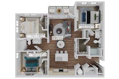 3 bed 2 bath C1a Floor Plan at The Quinn Luxury Apartment Homes, Pensacola, FL