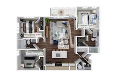 3 bed 2 bath C3 Floor Plan at The Quinn Luxury Apartment Homes, Pensacola, 32526