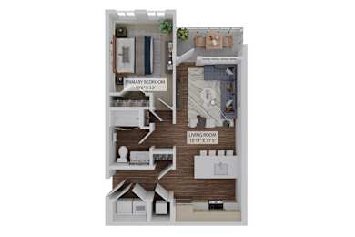 1 bed 1 bath A2 Floor Plan at The Quinn Luxury Apartment Homes, Pensacola, 32526