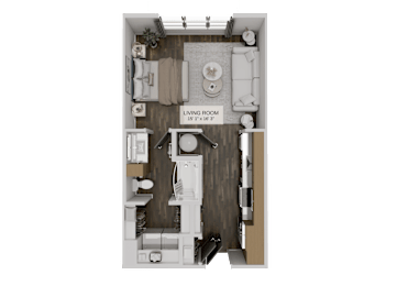 A floor plan of a living room with dimensions.