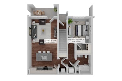 a stylized floor plan with a bedroom and living room at The Junction at Rockledge Apartments, Rockledge, FL