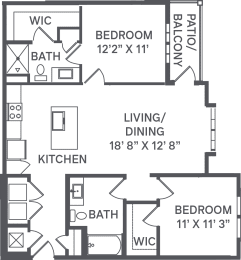 B1B Floor Plan at Upland Flats, Colorado Springs, CO, 80922