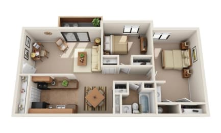 2 Bedroom Floor Plan at Deauville Park Apartments, Monroeville, PA, 15146