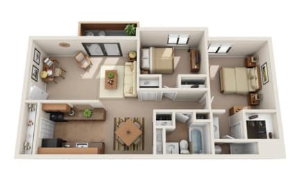 2 Bedroom 2 Bath Floor Plan at Deauville Park Apartments, Monroeville, PA