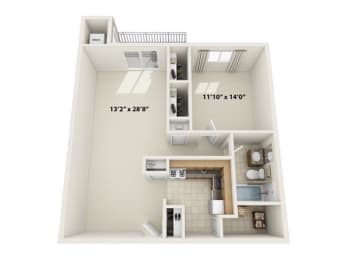 1 Bed 1 Bath Floor Plan at Lavale Apartments, Monroeville, PA