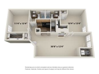2 Bedroom Floor Plan at Chestnut Ridge Apartments, Pittsburgh, Pennsylvania