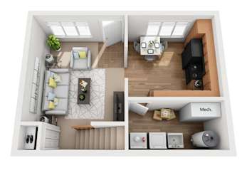  Floor Plan Medium Two Bedroom Townhome with Utility Room