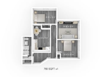  Floor Plan 105 Clarke Street - 2 Bedrooms, 1 Bathroom - Layout A