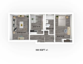 1 Bed 1 Bath Floor Plan at Place St. Boniface Complex