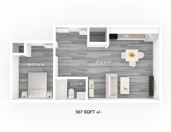 1 Bedroom, 1 Bathroom Floor Plan at 875 Westminster Apartment